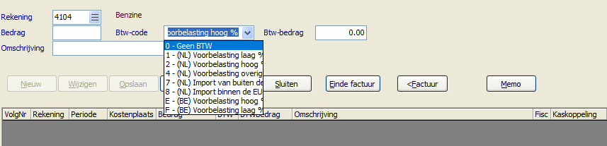 Uitgebreide lijst met BTW codes